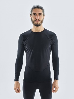 Black Men's Black Yak Chamar Fleece Roundneck Baselayer Long Sleeve | RC7LM604