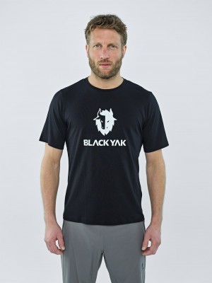 Black Men's Black Yak Ramo Logo T Shirts | XH6YX268