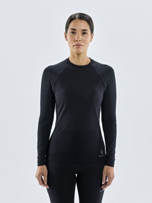 Black Women's Black Yak Chamar Fleece Roundneck Baselayer Long Sleeve | SJ6VR916