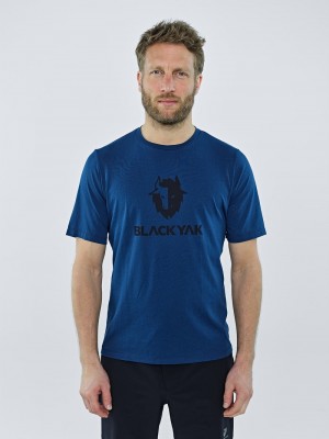 Blue Men's Black Yak Ramo Logo T Shirts | XT6VZ818