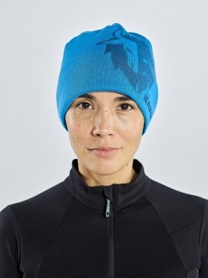 Blue Women's Black Yak Logo Knit Beanie | OI7QE540