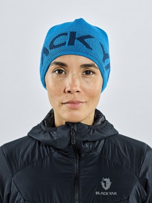 Blue Women's Black Yak Logo Knit Beanie | HD8DV476