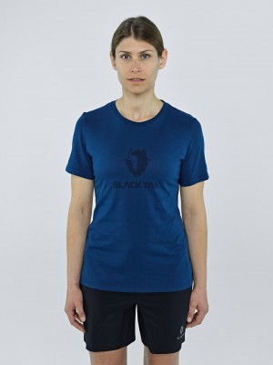 Blue Women's Black Yak Ramo Logo T Shirts | AE7HB948