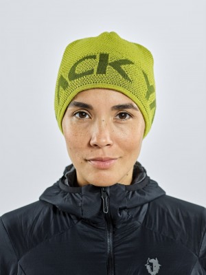 Green Women's Black Yak Logo Knit Beanie | TN5IQ174