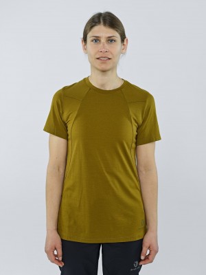 Olive Women's Black Yak Kabru Merino Short Sleeve T Shirts | FF0CE049