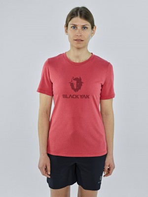 Pink Women's Black Yak Ramo Logo T Shirts | BV1GI908