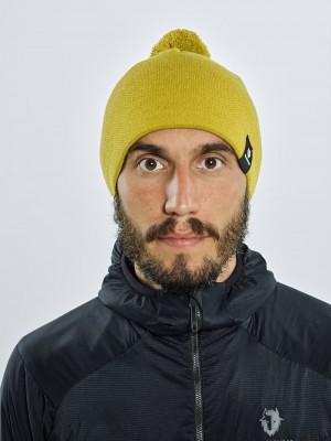 Yellow Men's Black Yak Knit Pompom Beanie | HR1BD276