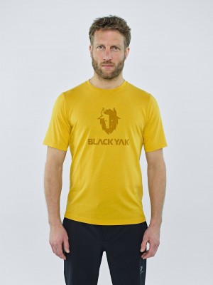 Yellow Men's Black Yak Ramo Logo T Shirts | FT9PA501