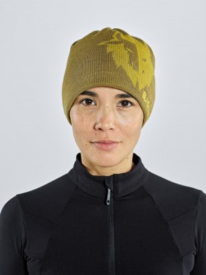 Yellow Women's Black Yak Logo Knit Beanie | GP3FY065