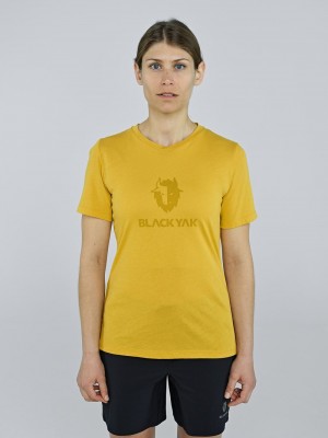 Yellow Women's Black Yak Ramo Logo T Shirts | RB1LS982