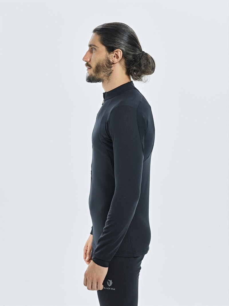 Black Men's Black Yak Chamar Fleece Half Zip Baselayer Long Sleeve | XO6FF265