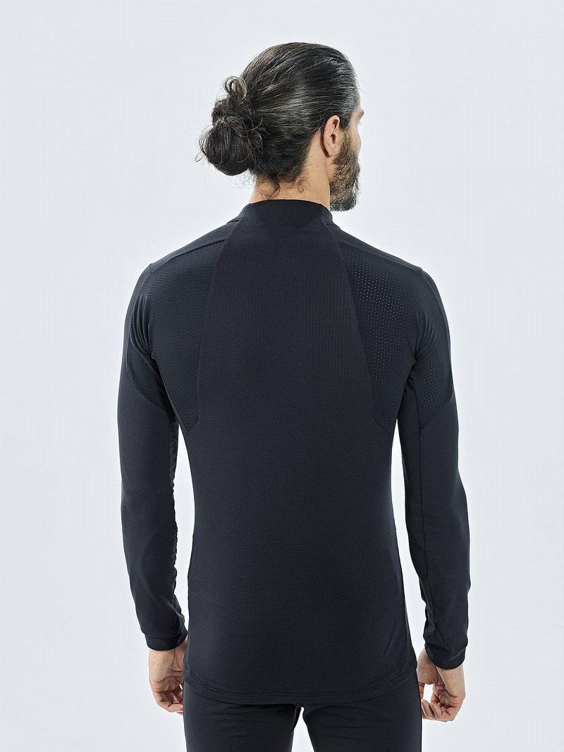 Black Men's Black Yak Chamar Fleece Half Zip Baselayer Long Sleeve | XO6FF265