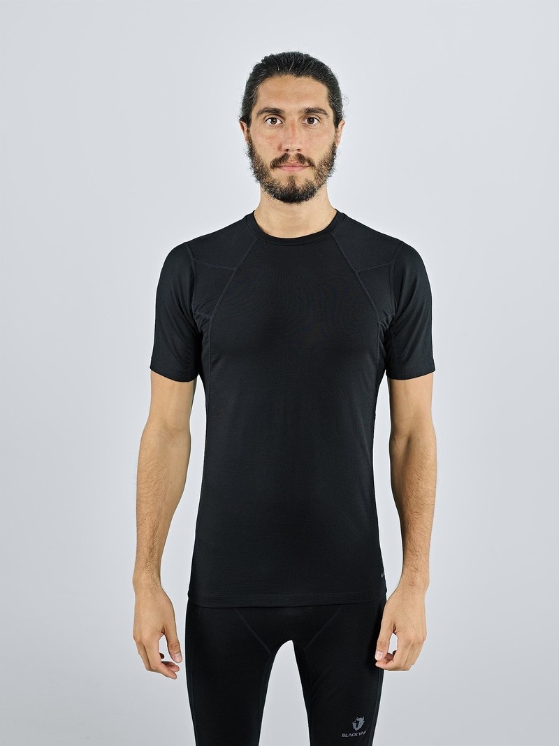 Black Men's Black Yak Gurla Merino Baselayer Short Sleeve T Shirts | JJ3UC203