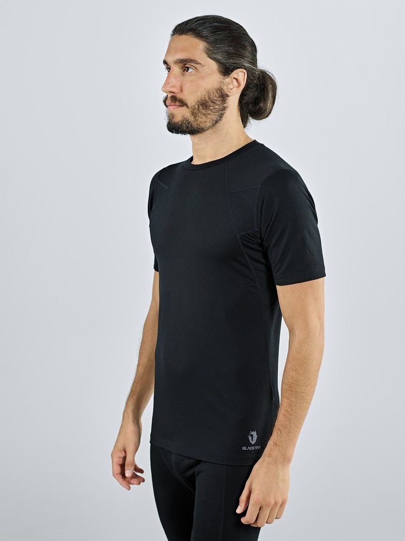 Black Men's Black Yak Gurla Merino Baselayer Short Sleeve T Shirts | JJ3UC203