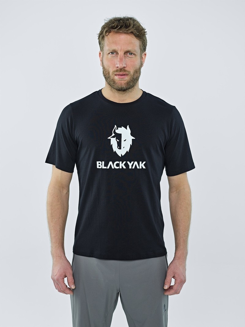 Black Men\'s Black Yak Ramo Logo T Shirts | XH6YX268