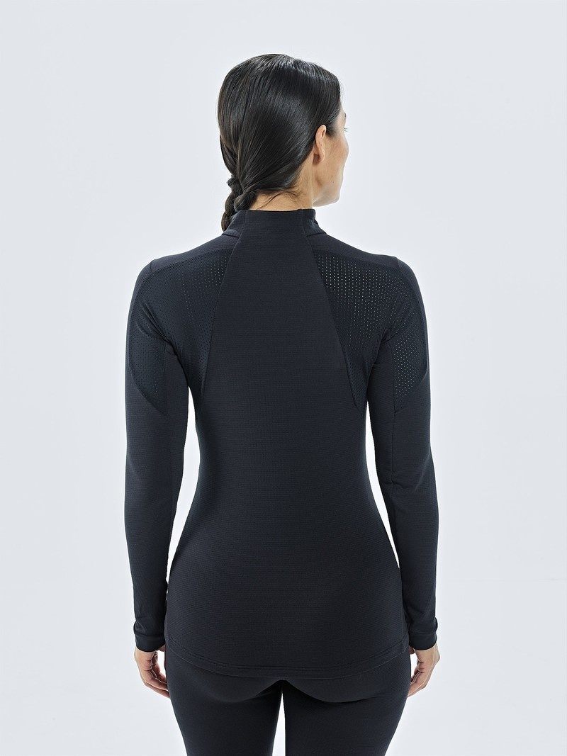 Black Women's Black Yak Chamar Fleece Half Zip Baselayer Long Sleeve | NI5WU656