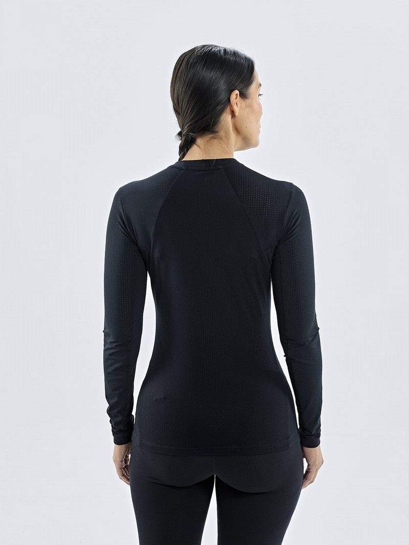 Black Women's Black Yak Chamar Fleece Roundneck Baselayer Long Sleeve | SJ6VR916