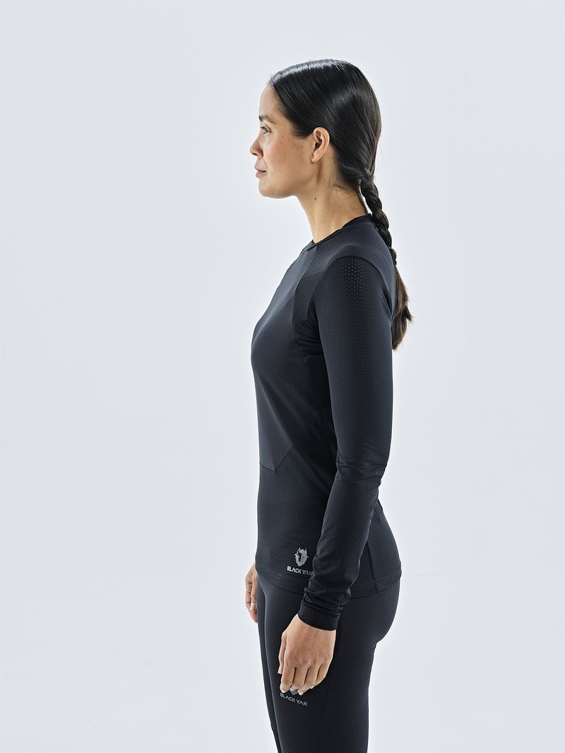 Black Women's Black Yak Chamar Fleece Roundneck Baselayer Long Sleeve | SJ6VR916