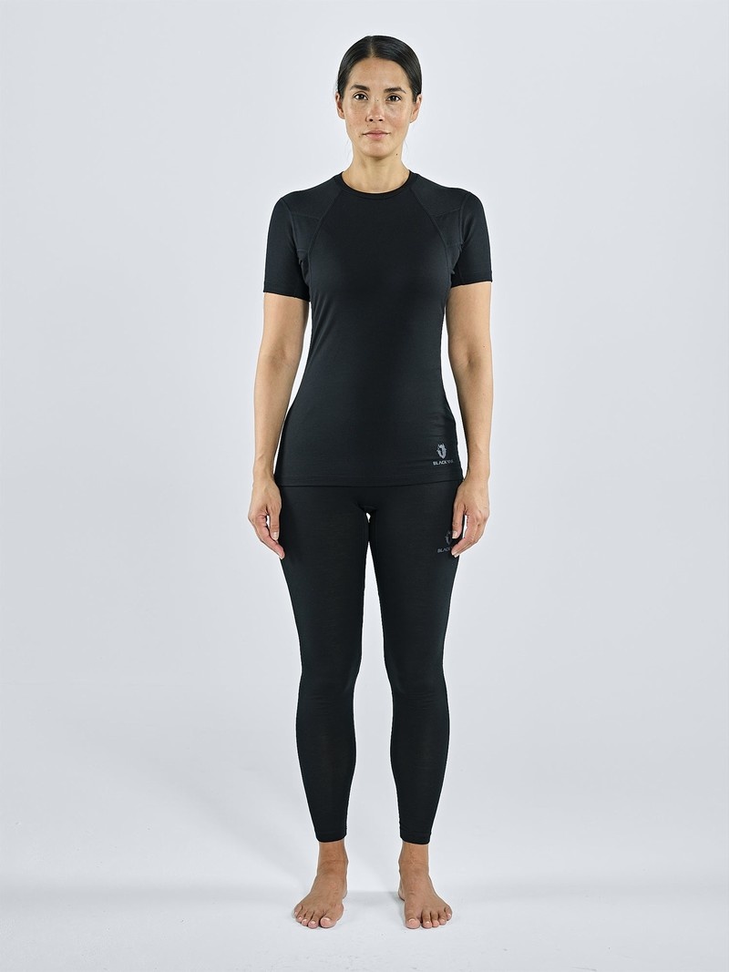 Black Women's Black Yak Gurla Merino Baselayer Short Sleeve T Shirts | ZS0ZC793