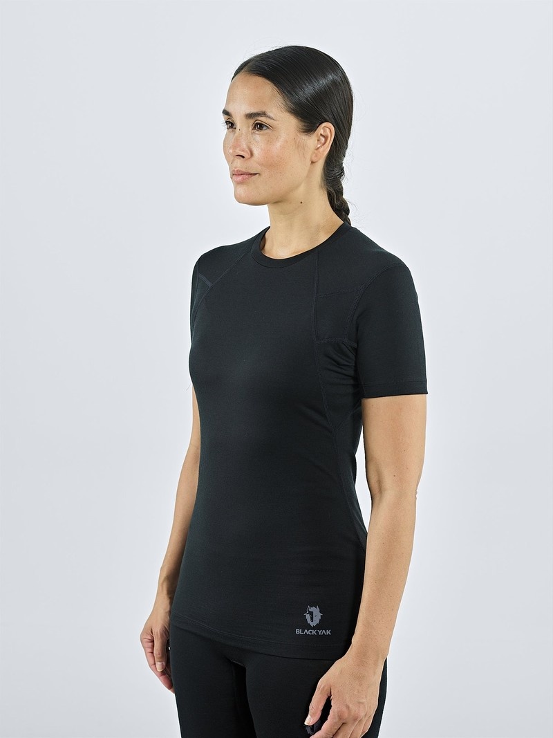 Black Women's Black Yak Gurla Merino Baselayer Short Sleeve T Shirts | ZS0ZC793