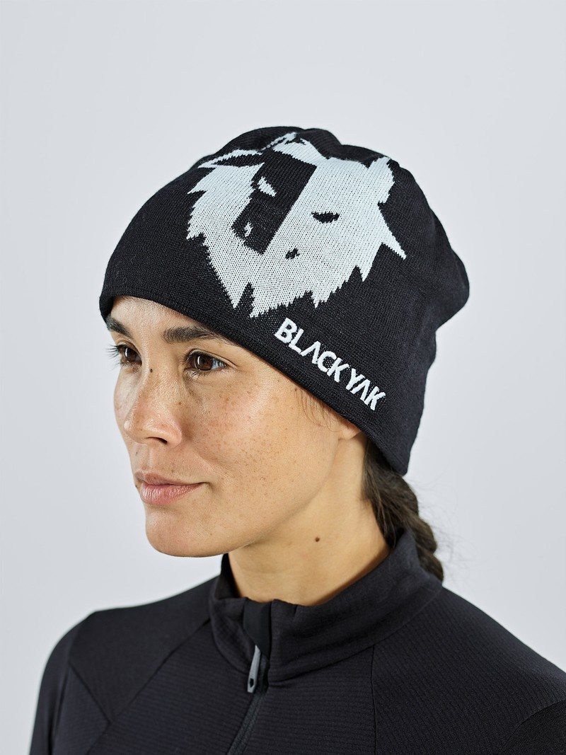 Black Women's Black Yak Logo Knit Beanie | KZ8JQ657