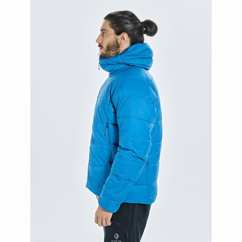 Blue Men's Black Yak Burnag Hooded Down Jackets | ZN6YY096