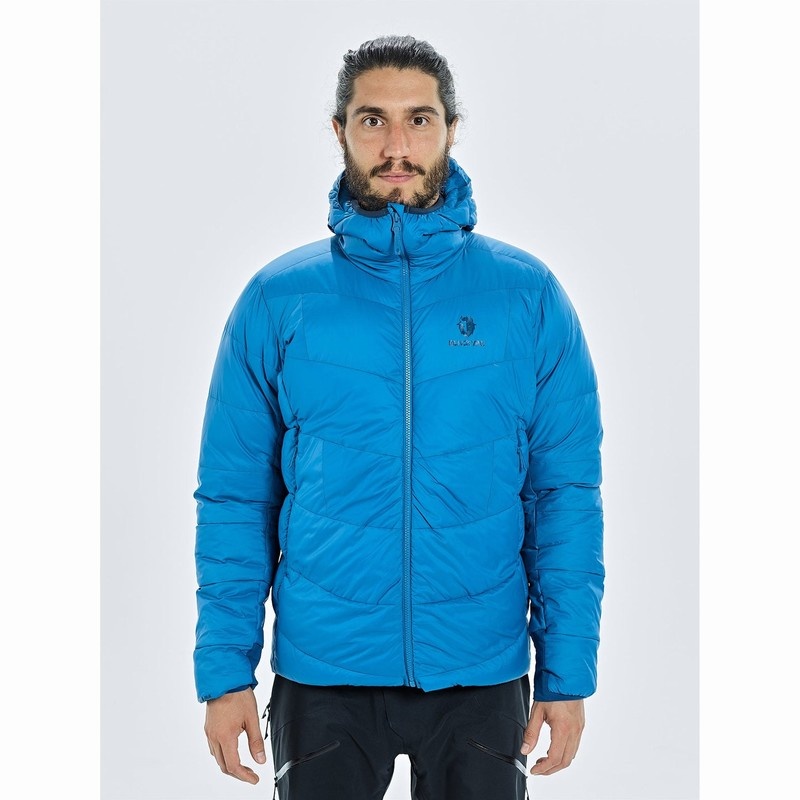 Blue Men\'s Black Yak Burnag Hooded Down Jackets | ZN6YY096