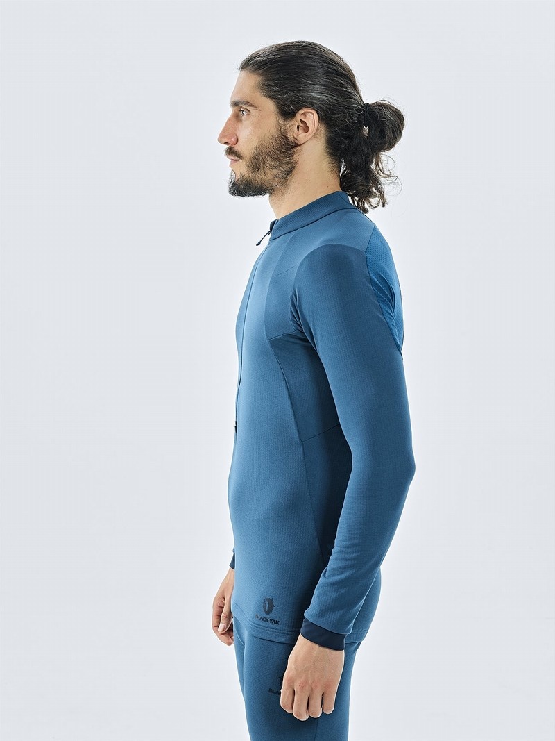 Blue Men's Black Yak Chamar Fleece Half Zip Baselayer Long Sleeve | FD1UI850