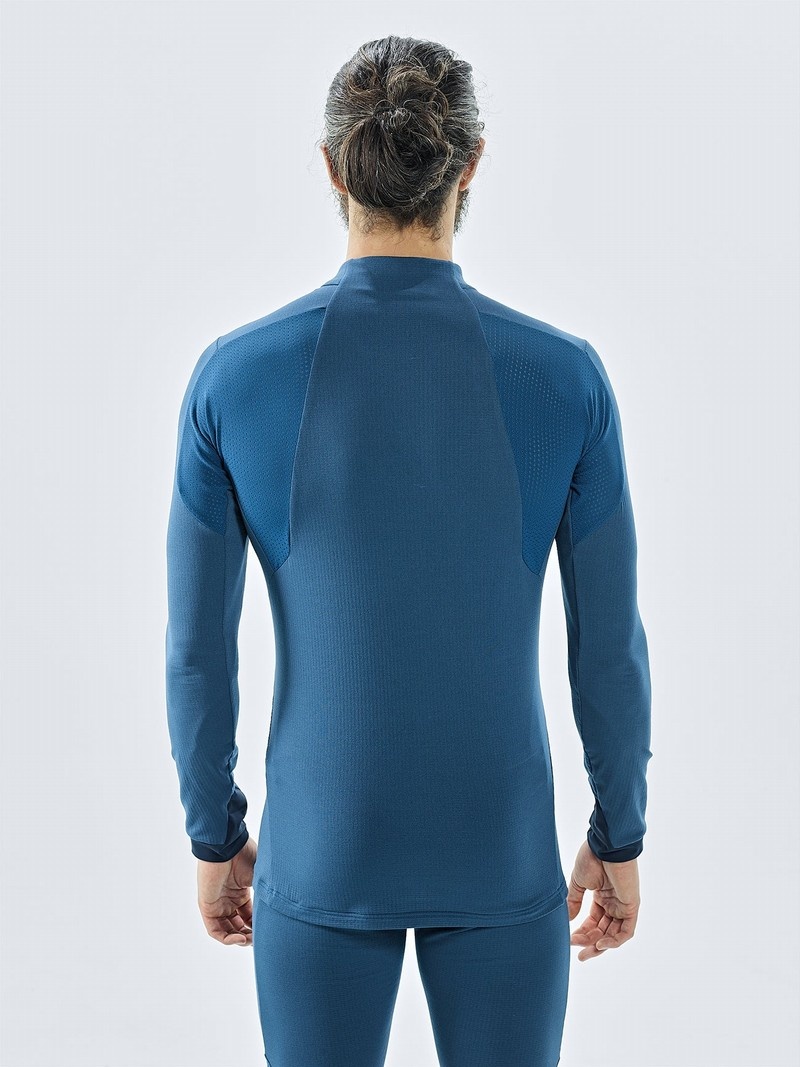 Blue Men's Black Yak Chamar Fleece Half Zip Baselayer Long Sleeve | FD1UI850