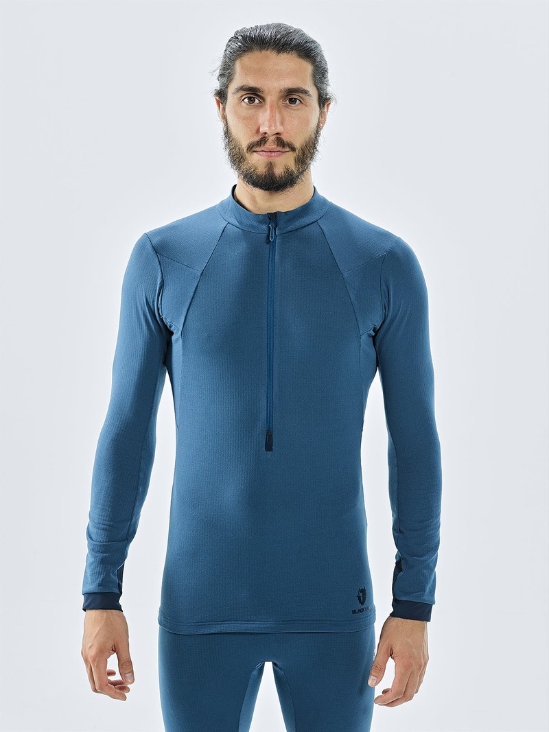 Blue Men\'s Black Yak Chamar Fleece Half Zip Baselayer Long Sleeve | FD1UI850