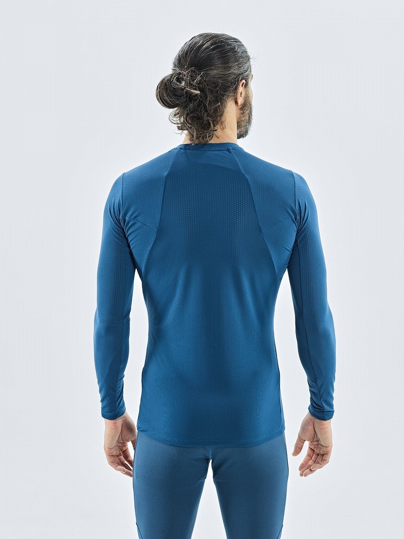 Blue Men's Black Yak Chamar Fleece Roundneck Baselayer Long Sleeve | JX5ZT940