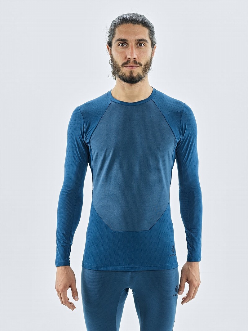 Blue Men\'s Black Yak Chamar Fleece Roundneck Baselayer Long Sleeve | JX5ZT940