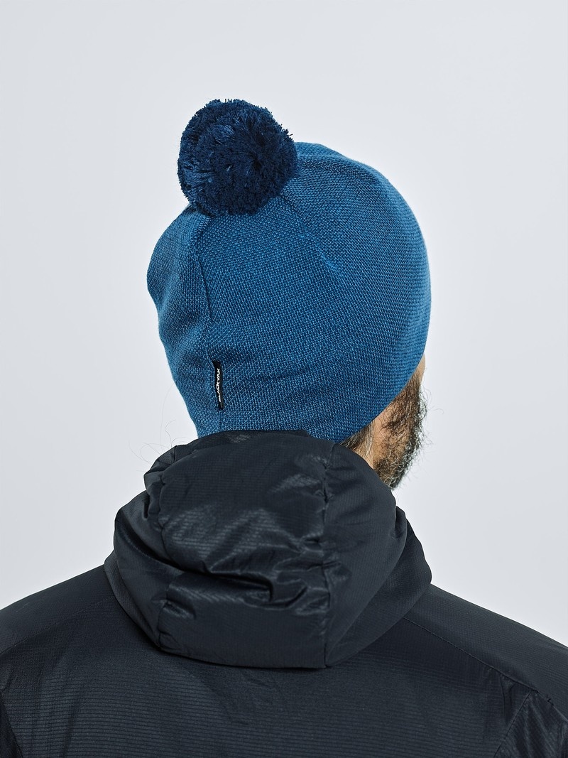 Blue Men's Black Yak Knit Pompom Beanie | WN7JG653