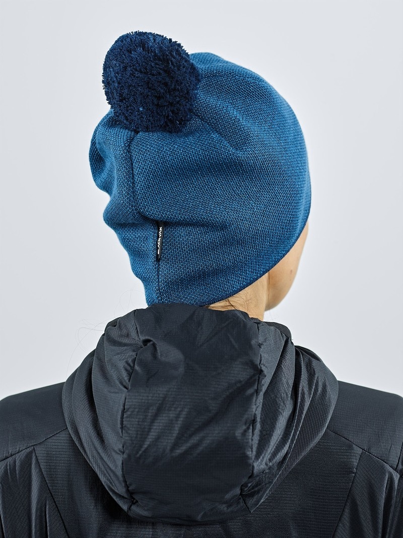 Blue Men's Black Yak Knit Pompom Beanie | WN7JG653