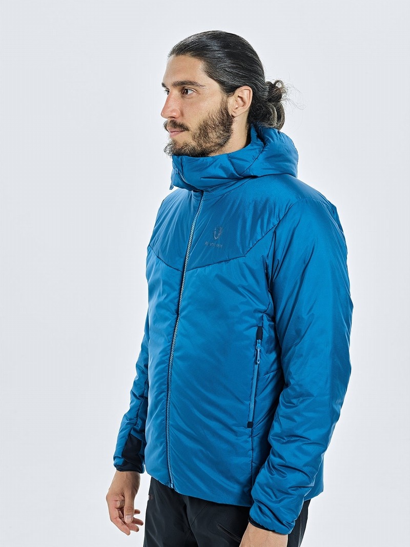 Blue Men's Black Yak Latok Hooded Insulation Jackets | RW0IE728