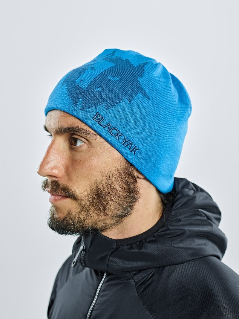 Blue Men's Black Yak Logo Knit Beanie | BX3TL518