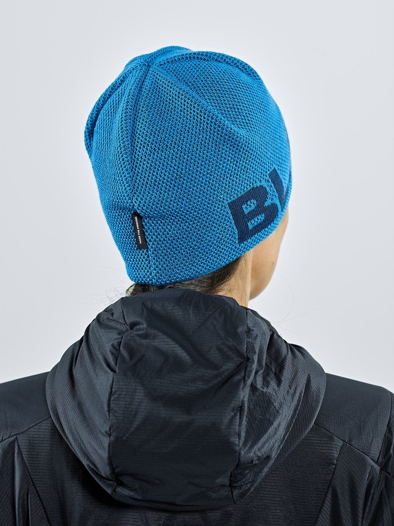 Blue Men's Black Yak Logo Knit Beanie | VZ4FP641