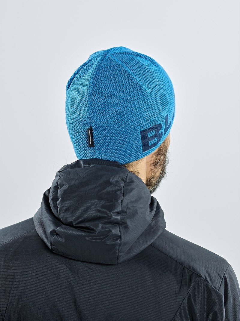 Blue Men's Black Yak Logo Knit Beanie | VZ4FP641