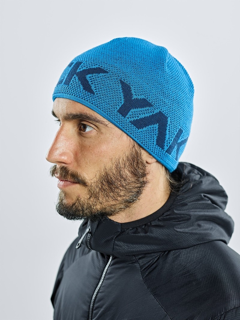 Blue Men's Black Yak Logo Knit Beanie | VZ4FP641