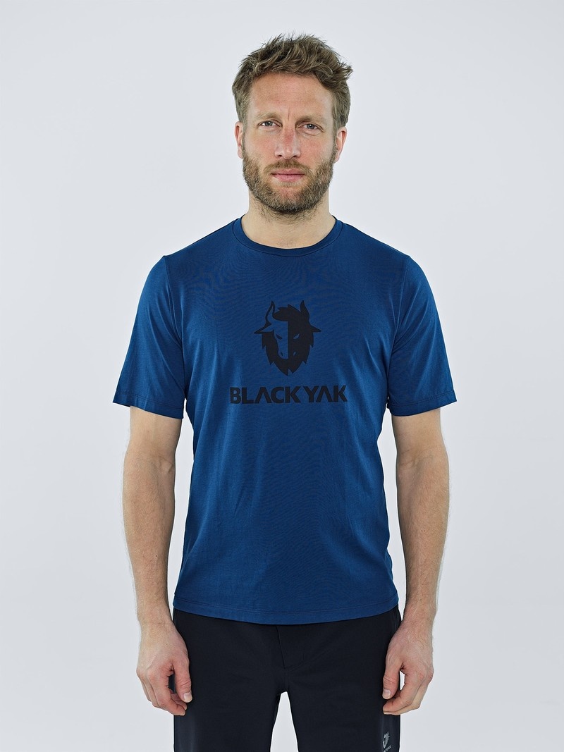 Blue Men\'s Black Yak Ramo Logo T Shirts | XT6VZ818