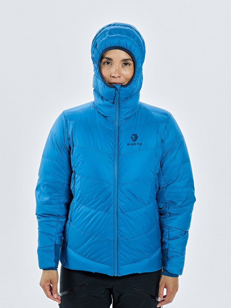 Blue Women's Black Yak Burnag Hooded Down Jackets | YU6OX587