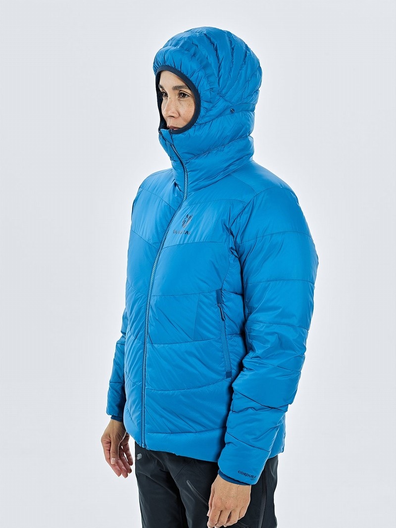 Blue Women's Black Yak Burnag Hooded Down Jackets | YU6OX587