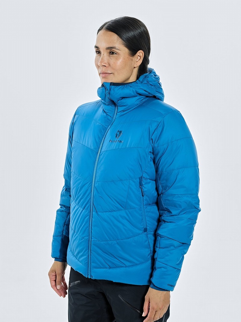 Blue Women's Black Yak Burnag Hooded Down Jackets | YU6OX587