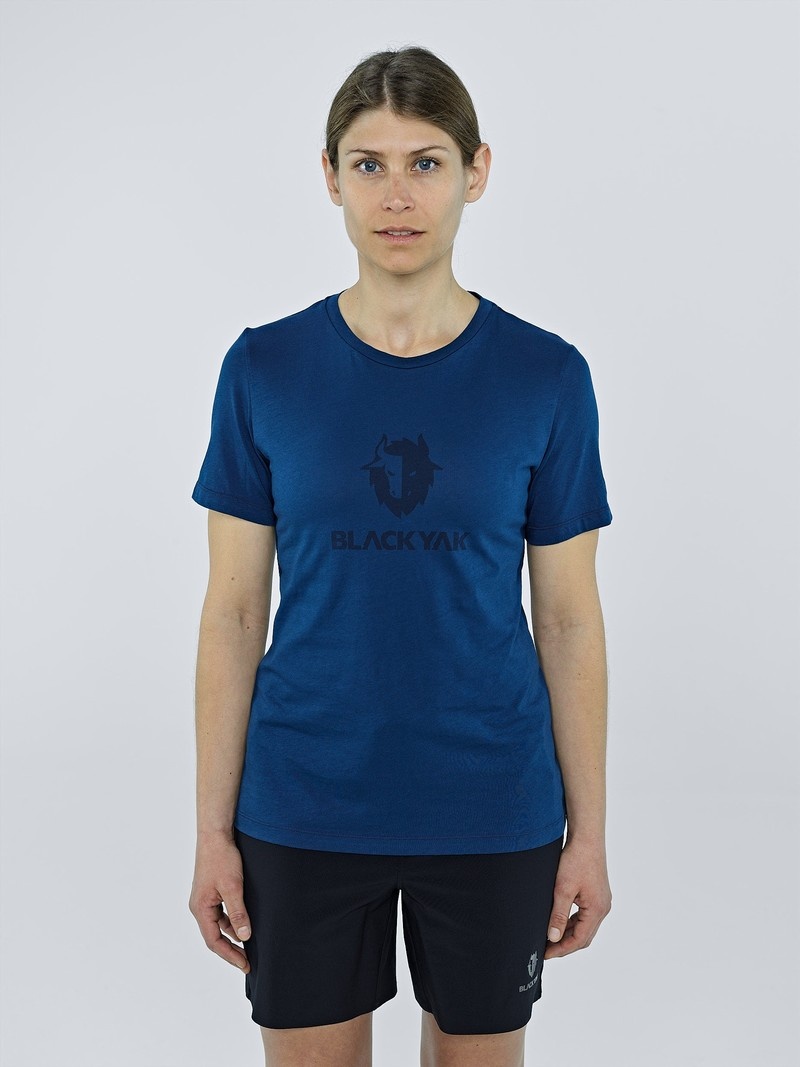 Blue Women\'s Black Yak Ramo Logo T Shirts | AE7HB948