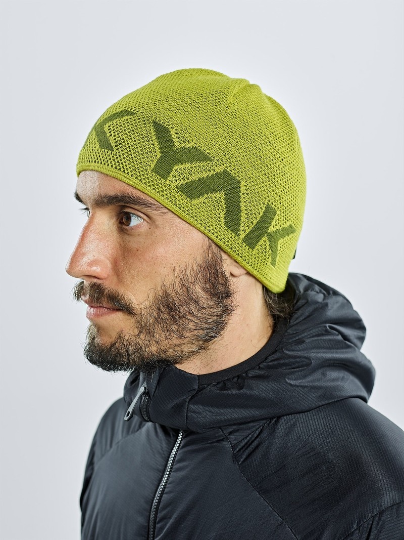 Olive Men's Black Yak Logo Knit Beanie | PU7ZD874