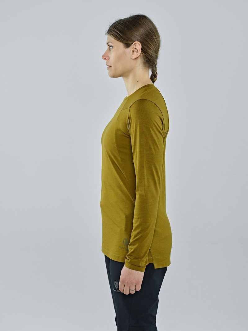 Olive Women's Black Yak Kabru Merino Roundneck Long Sleeve | PA2RZ006