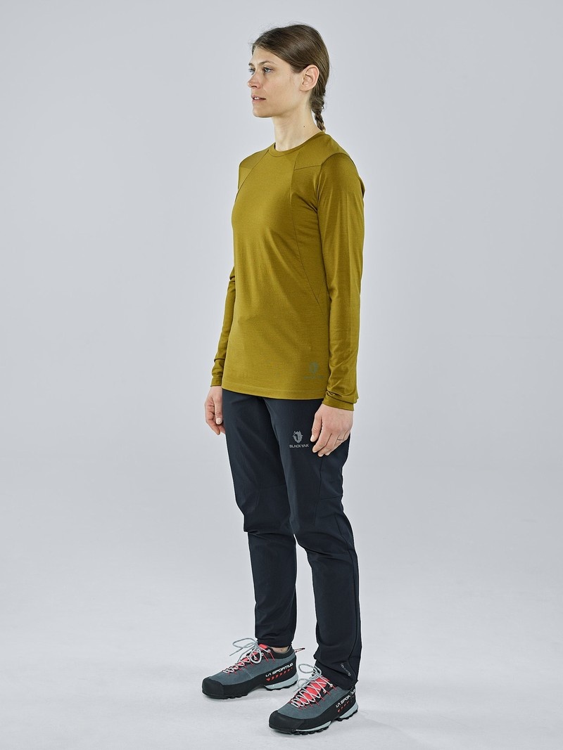 Olive Women's Black Yak Kabru Merino Roundneck Long Sleeve | PA2RZ006