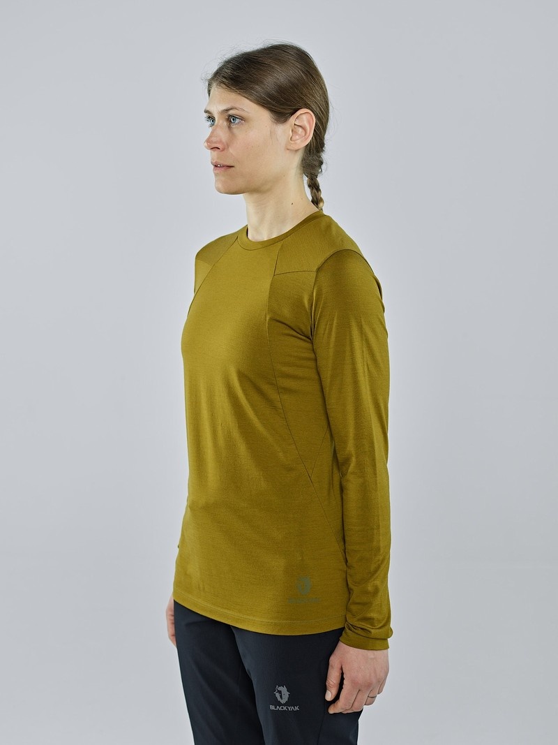 Olive Women's Black Yak Kabru Merino Roundneck Long Sleeve | PA2RZ006