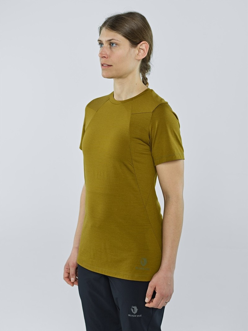 Olive Women's Black Yak Kabru Merino Short Sleeve T Shirts | FF0CE049