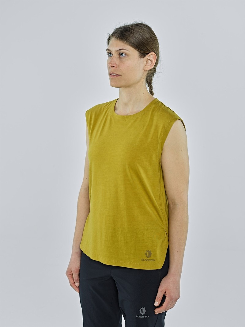 Olive Women's Black Yak Mewati Sleeveless T Shirts | EN8KB366